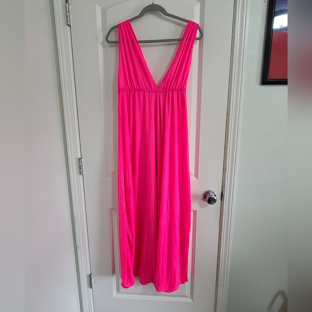 Vintage neon pink cattani long dress/swimsuit cover up
